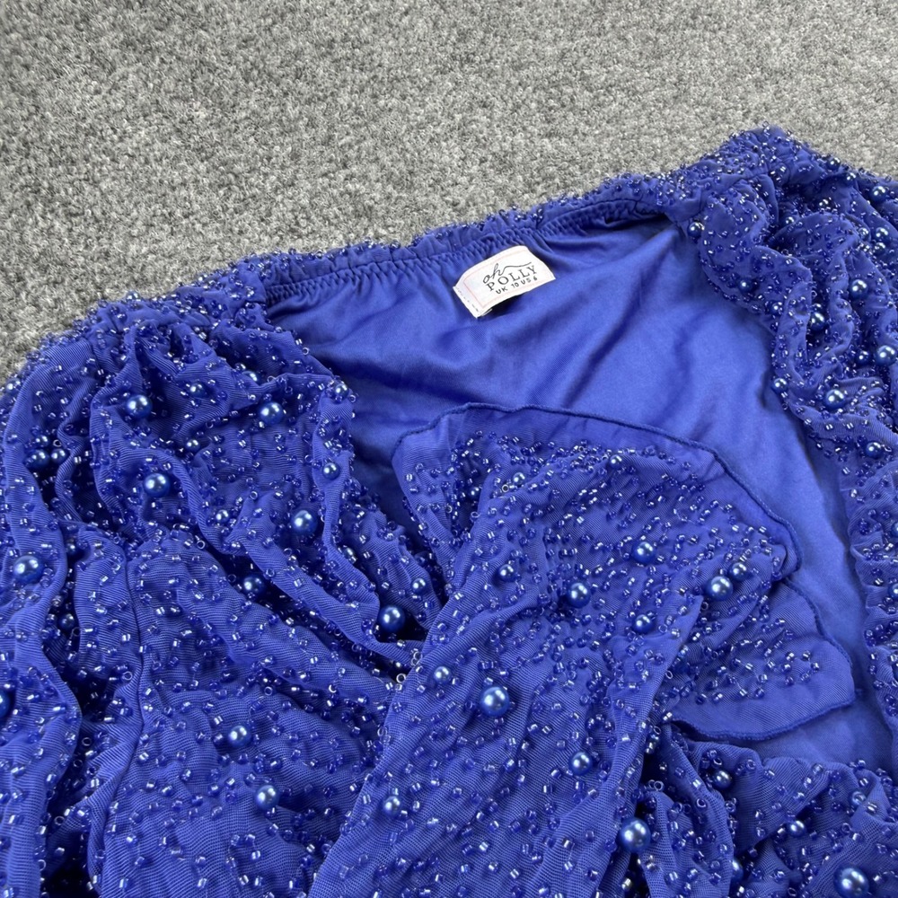 Oh Polly Mini Dress Size 6 Blue Beaded Pearl Mesh Bodycon Long Sleeve Women's